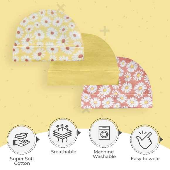 MODERN BABY Cap & Scratch Mittens Unisex 3 Pack Set Newborn Babies Infant Beanie - Picture 2 of 5